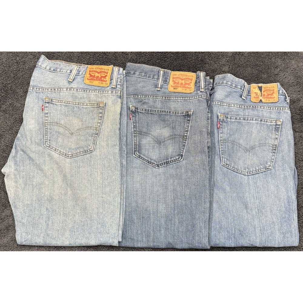 Lot of 3 Levi's 569 Jeans Men's 38x32 Loose Straight Denim Faded Distressed